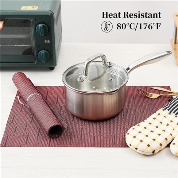 Burgundy Placemats Set of 6 - Heat Resistant Non-Slip Place mats - Picture 7 of 8